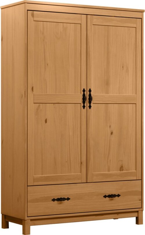 Home affaire Kleiderschrank Sandnes Kieferschrank Schlafzimmer Schrank TOPSELLER weiß (1-St., natürlicher Landhaus-Look B/T/H: 96x38x155cm) Drehtürenschrank aus Massivholz mit besonderen Metallgriffen