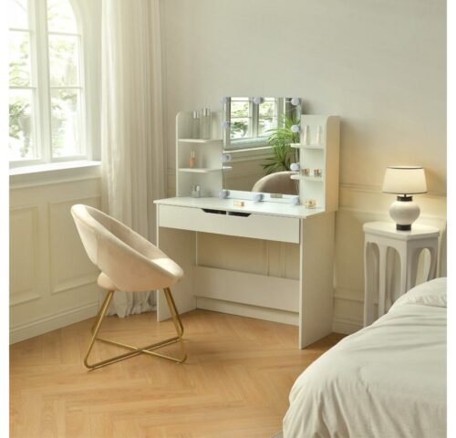 HOME DELUXE Schminktisch KYLIE - 130 x 80 x 40 cm, einstellbare LED Beleuchtung & Stauraum I Frisiertisch