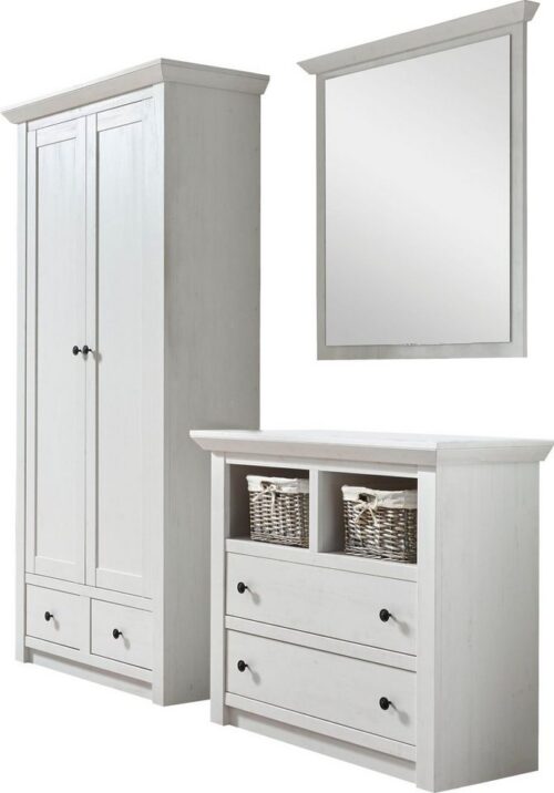 Home affaire Garderoben-Set California, Komplettset im Landhausstil, moderne Garderobe, (Set, 3-St), enthält Kommode, Garderobenschrank und Spiegel, 220 cm breit