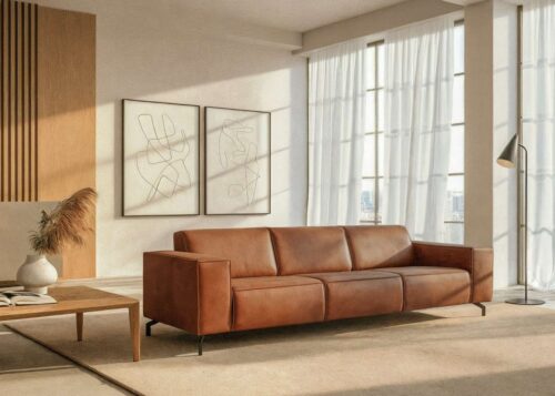 Home affaire 3-Sitzer Lorcan 257 cm, weiches Sitzgefühl, mit schwarzen Metallfüßen, Lederoptik und in weichem Strukturstoff