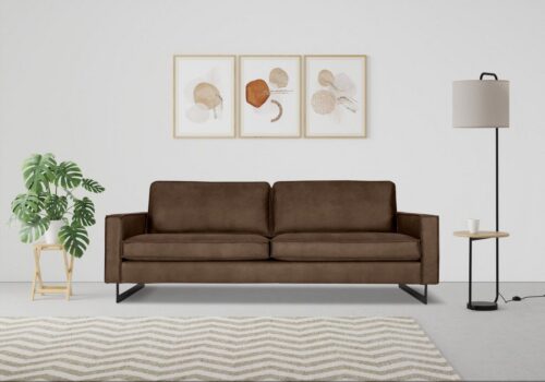 Home affaire 3-Sitzer Maxi-Ausführung Pinto, 236 cm, Cord, Chenille, Lederoptik, mit Keder, schwarze Metallfüße, Wellenunterfederung