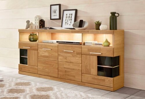 Home affaire Sideboard RIBE20 Fronten massiv,Korpus Melamin, 2 Türen mit Glaseinsatz, 575758