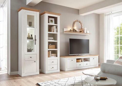 Home affaire Wohnwand Westminster BESTSELLER!, (Set, 4-St., Vitrine, Lowboard, Standregal, Wandregal), im romantischen Landhausstil