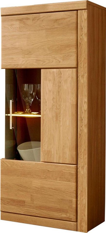 Home affaire Vitrine RIBE75, 1Glasboden variabel, dunkles gehärtetes Glas, Trendfarbe B/T/H:50/35/125cm, Front massivholz,4 Fächer,Griffe silberfar,geölt