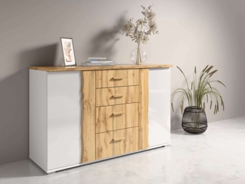 Home affaire Kommode Kommode Fabella mit 4 Schubladen, 2 Einlegeböden, BxHxT 130x82x45 cm, mit viel Stauraum, 2 Drehtüren