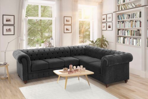 Home affaire Chesterfield-Sofa Duc Ecksofa L-Form, hochwertige Knopfheftung im Rücken, Samtoptik mit changierender Optik