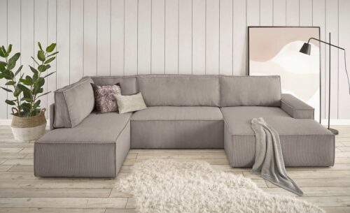 Home affaire Wohnlandschaft SHERWOOD U-Form, 329 cm - OTTO. Verlässliche Qualität., Schlaffunktion m. Bettkasten (194x139 cm), Cord, Vintage, Samtvelours