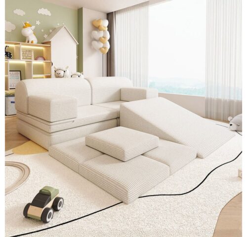 HOME DELUXE Kindersofa Spielsofa LIV inkl. Rutsche und Stapelsteine, Unendliche Kombinationsmöglichkeiten, Modulares Spielsofa, Platzsparend, Cord Sofa, Kindgerechtes Sofa