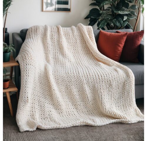 Wohndecke Webdecke LIAN - 140 x 200 cm, HOME DELUXE, Grobstrick-Decke, Strickdecke, Kuscheldecke