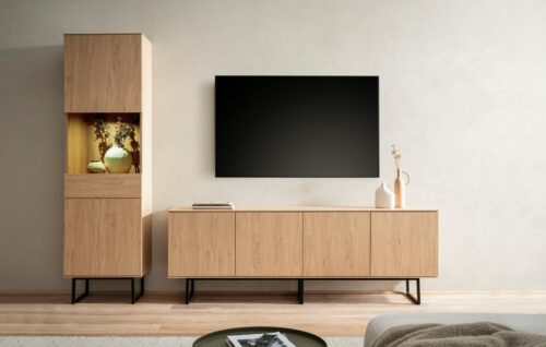 Home affaire Wohnwand Lund, moderne Anbauwand, Wohnzimmer-Set in Stone Oak, (2-St), enthält Vitrine und Lowboard