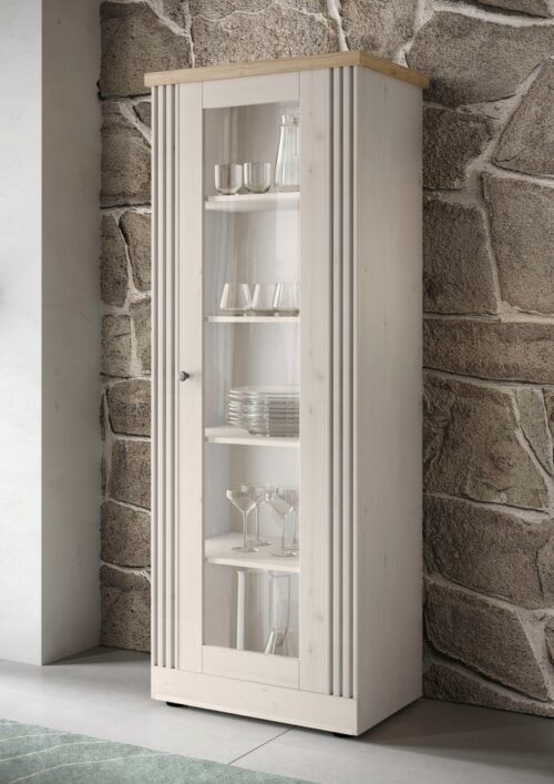 Home affaire Vitrine Country Höhe 192 cm, Hochschrank mit 1 Tür, Anrichte, Standvitrine im Landhausstil, viel Strauraum, mit Metallgriff, MDF Rahmen