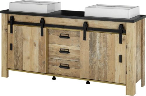 Home affaire Waschtisch SHERWOOD, Waschbeckenunterschrank inkl. Waschbecken (1-St), in 2 Farben verfügbar, Scheunentorbeschlag & Apothekergriff aus Metall