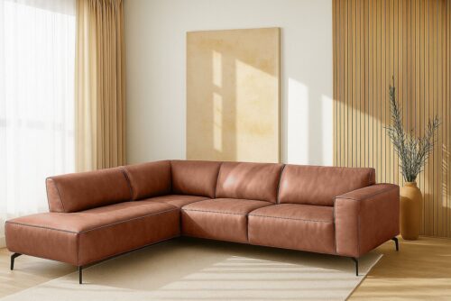 Home affaire Ecksofa LORCAN mit Metallfüßen, Breite 275 cm, weiches Sitzgefühl, Metallfüße, Lederoptik, Struktur, Bouclé