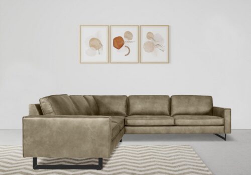 Home affaire Ecksofa Pinto, XXL, 250/290 cm, langer Schenkel, Ottomane, Cord, Chenille, Lederoptik, mit Keder, Metallfüße, Wellenunterfederung