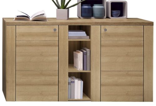 Home affaire Sideboard Larona, zeitlose Kommode mit 2 Türen, Türkommode, Breite 155 cm, Höhe 84 cm, viel Stauraum, Anrichte mit dekorativer Rahmenoptik