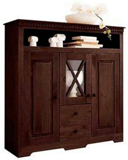 Home affaire Highboard Lisa, Stauraumschrank aus massivem Kiefernholz, mit dekorativen Fräsungen