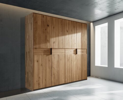 Home affaire Drehtürenschrank Huven, Kleiderschrank mit viel Stauraum, aus Massivem Eichenholz Scandi, 218cm Hoch, 1 Kleiderstange & 1 Fach, Bügelgriff & Soft-Close