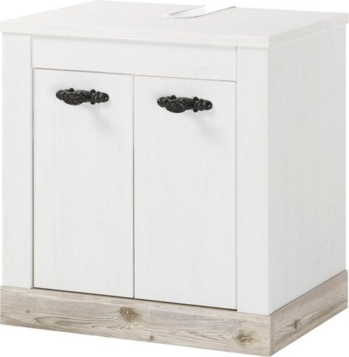 Home affaire Waschbeckenunterschrank Florenz, Waschtisch im Landhausstil, Metallgriffe in Pinie Weiß, mit ausreichend Stauraum hinter Drehtüren