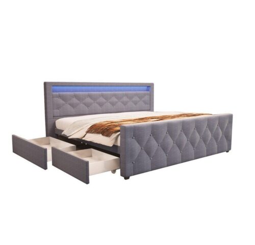 HOME DELUXE Polsterbett VELARA (inkl. Stauraum, Matratze & Lattenrost), mit LED - Beleuchtung, Doppelbett, Bettgestell