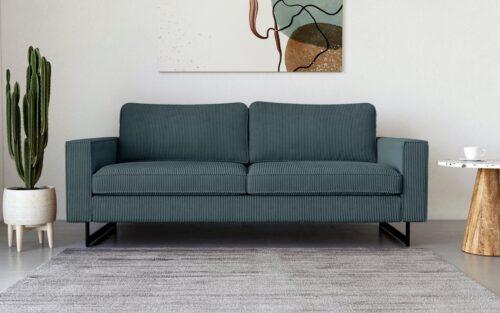 Home affaire 3-Sitzer Pinto, 206 cm, Cord, Chenille, Lederoptik, mit Keder, schwarze Metallfüße, Wellenunterfederung