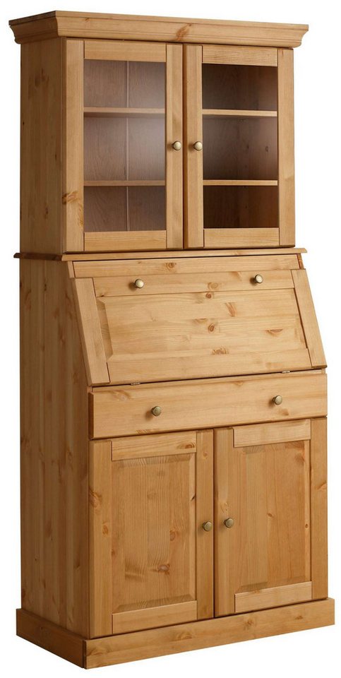 Home affaire Sekretär Rosi im Landhausstil, Schreibtisch aus Massivholz, mit Vitrine, in 2 Breiten