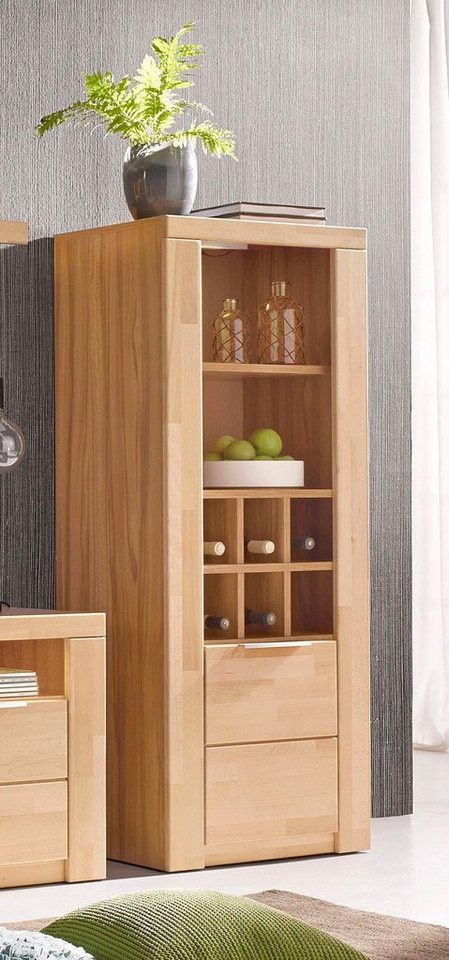Home affaire Vitrine ZARA81, 2 Fächer geschlossen, geölt, Wohnzimmer, teilmassiv Kernbuche B/T/H:60/40/145cm, Front massivholz, Tür L/R, wein Regal, Griffleiste