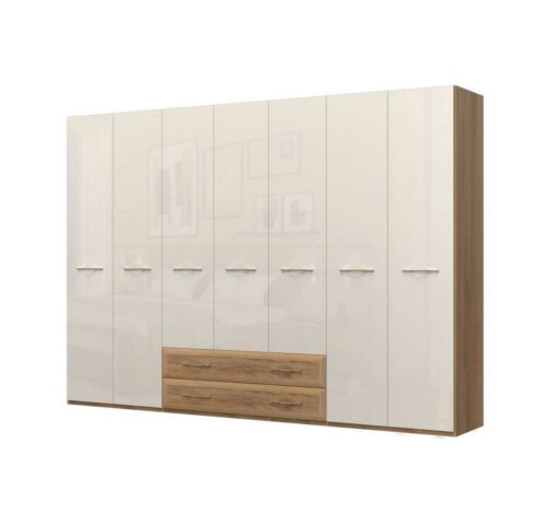 Home affaire Kleiderschrank Gala, beige hochglänzend UV lackiert, kratzfest, FSC-zertifiziert (abgerundete Schubladen aus MDF im Holzdekor, soft-close) hoher Schrank (224cm), wahlweise in 4 Breiten, Made in Europe