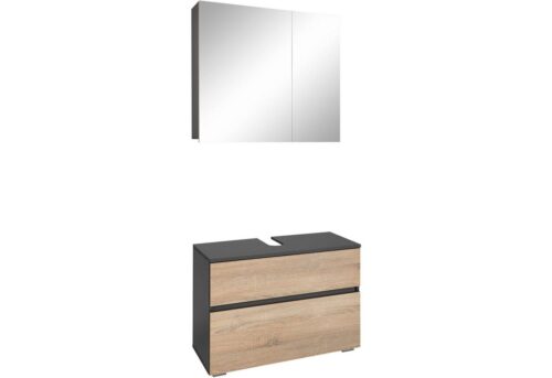 Home affaire Badmöbel-Set Wisla, (Set, 2-St), Spiegelschrank, WBU mit Siphonausschnitt u. Push-to-open, Breite 80 cm