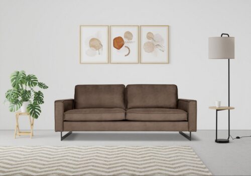 Home affaire 3-Sitzer Pinto, 206 cm, Cord, Chenille, Lederoptik, mit Keder, schwarze Metallfüße, Wellenunterfederung