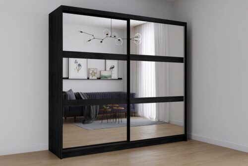 Home affaire Kleiderschrank PRESSAC mit viel Stauraum, 10 Fächer, 2 Kleiderstangen, Breite 230cm Garderobe mit 2 Schiebetüren und Spiegel, Maße B/T/H: 230/62/215 cm