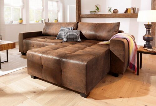 Home affaire Ecksofa Bella L-Form, B: 254 cm - OTTO. Verlässliche Qualität., mit 2 Zierkissen, optional Bettfunktion & Bettkasten, Federkern