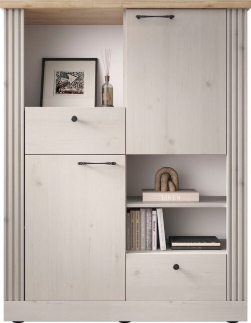 Home affaire Highboard Country Höhe 160 cm u. Breite 118 cm, Kommode 2 Türen, 2 Schubkästen, Schrank im Landhausstil, viel Stauraum, mit Metallgriffe, MDF-Rahmen