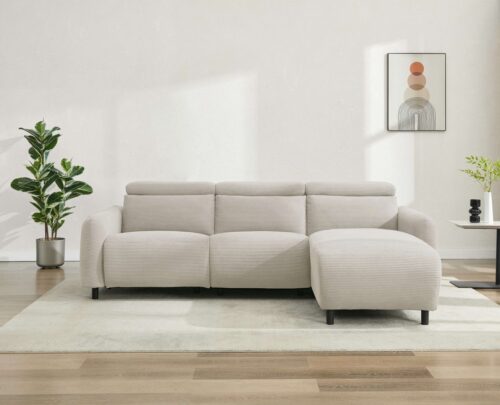 Home affaire Ecksofa SKAANE in Cord, L-Form, 274 cm, manuelle u. elektrische Funktion, rundes Design, Kopfteilverstellung, Federkernpolsterung