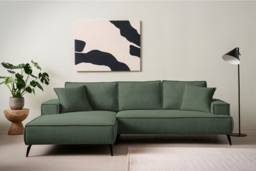 Home affaire Ecksofa TVINNU, L-Form, 275cm, in Cord und Leinenoptik, wahlweise Recamiere rechts/links, schwarze Füße, bequemer Sitzkomfort
