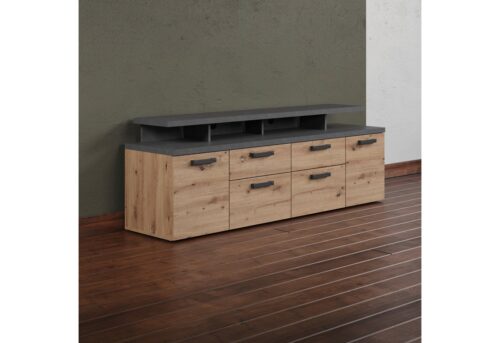 Home affaire TV-Schrank Ambres (1-St) Lowboard inklusive Aufsatz in Eiche/Grau - Mit Vollauszug-Funktion