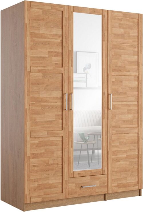 Home affaire Kleiderschrank Sabrina, natürlicher Landhausstil, mit Innenausstattung Spiegel und Schubladen, teilmassiv,Buche oder Eiche, FSC-zertifiziert