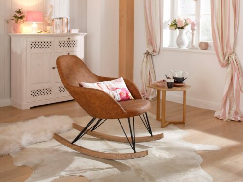 Home affaire Schaukelstuhl Tampa, Metallbeine mit Holzkufen, gemütlicher Relaxsessel