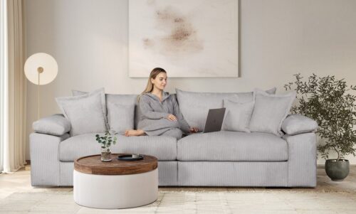 Home affaire Big-Sofa Soft&Cosy XL, B: 246 cm - OTTO. Verlässliche Qualität., Mega-Sofa, Cord oder Chenille-Struktur, mit Federkern & 4 Zierkissen