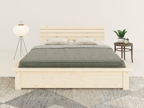 Home affaire Massivholzbett Antri, Futonbett, ergonomisch geformtes Kopfteil, stilvolles Design, Rahmen zur Ablage von Smartphone, mit Lattenrost, Bettkasten optional