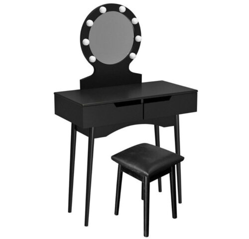 HOME DELUXE Schminktisch MIRANDA 130 x 80 x 40 cm (inkl. Hocker), einstellbare LED Beleuchtung & Stauraum I Frisiertisch