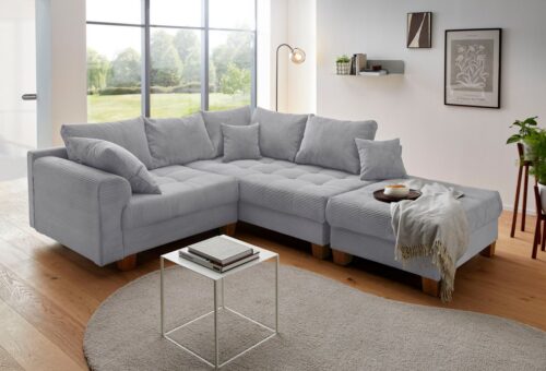 Home affaire Ecksofa Rice L-Form, B: 216 cm, Set, Set: Sofa & Hocker, mit 3 Zierkissen, Federkern