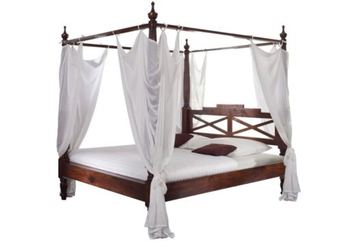 Massivmoebel24 Massivholzbett OXFORD (Himmelbett Akazie 160x200x224 nougat lackiert OXFORD #245), Himmelbett Akazie 160x200x224 nougat lackiert OXFORD #245