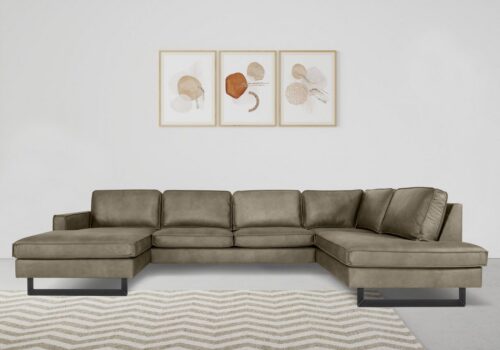 Home affaire Wohnlandschaft Pinto, 350 cm, U-Form, XXL, mit Ottomanen, Cord, Chenille, Lederoptik, mit Keder, Metallfüße, Wellenunterfederung