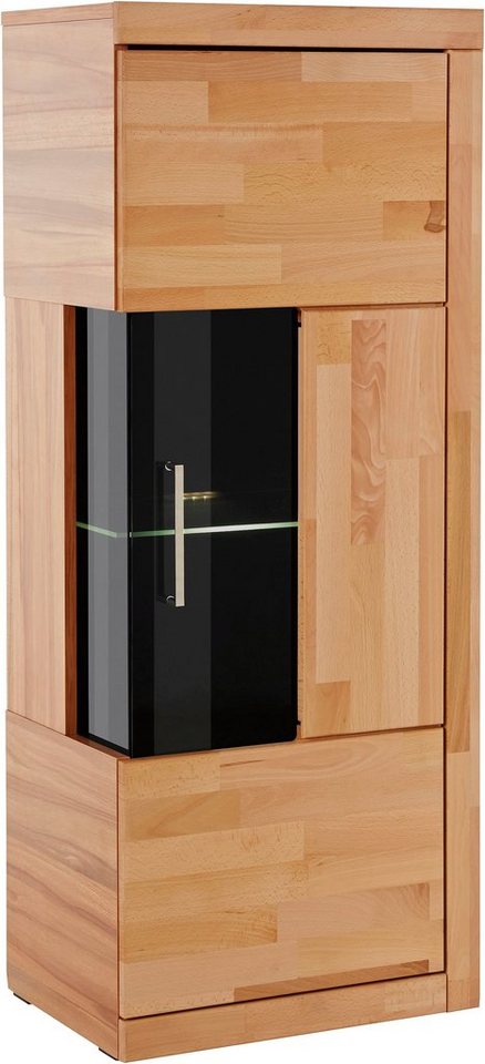 Home affaire Vitrine RIBE75, 1Glasboden variabel, dunkles gehärtetes Glas, Trendfarbe B/T/H:50/35/125cm, Front massivholz,4 Fächer,Griffe silberfar,geölt