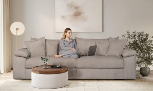 Home affaire Big-Sofa Soft&Cosy XL, B: 246 cm - OTTO. Verlässliche Qualität., Mega-Sofa, Cord oder Chenille-Struktur, mit Federkern & 4 Zierkissen