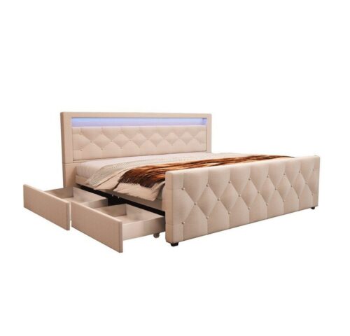 HOME DELUXE Polsterbett VELARA (inkl. Stauraum, Matratze & Lattenrost), mit LED - Beleuchtung, Doppelbett, Bettgestell