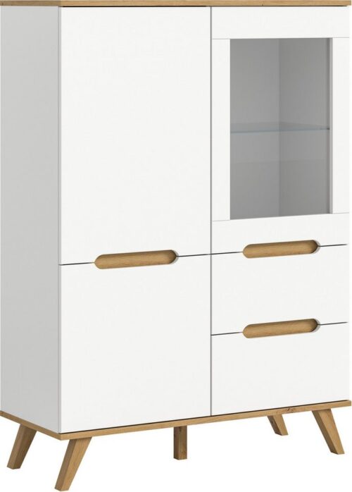 Home affaire Highboard Alesund, Höhe 140cm, 2 Türen, 1 Schubkasten,konischer Fuß, Scandi-Look, Anrichte, Schrank, Kommode, Midischrank, Wohnmöbel, Wohnzimmer