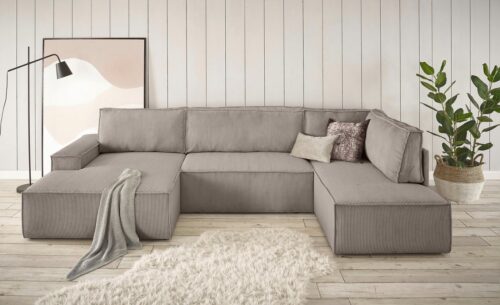 Home affaire Wohnlandschaft SHERWOOD U-Form, 329 cm - OTTO. Verlässliche Qualität., Schlaffunktion m. Bettkasten (194x139 cm), Cord, Vintage, Samtvelours