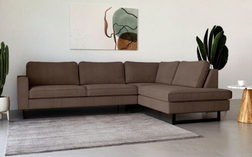 Home affaire Ecksofa Pinto, 290 cm, Cord, Chenille, Lederoptik, Ottomane links / rechts, mit Keder, schwarze Metallfüße, Wellenunterfederung
