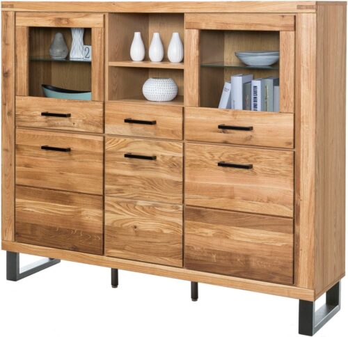 Home affaire Highboard (1 St), Industriestil, Teilmassiv Eiche, schwarze Elemente, Modern